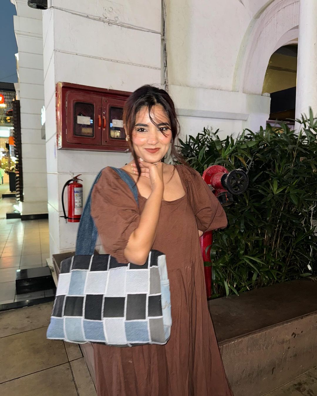 Denim Checks tote bag