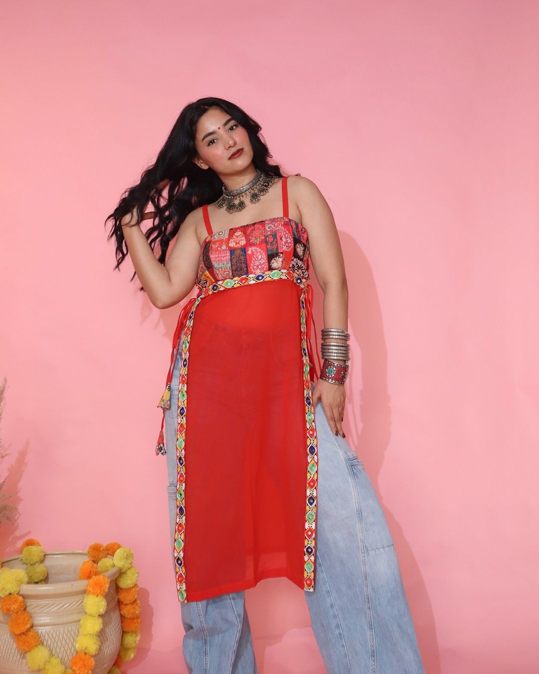 Navratri Red Mirror Kurta