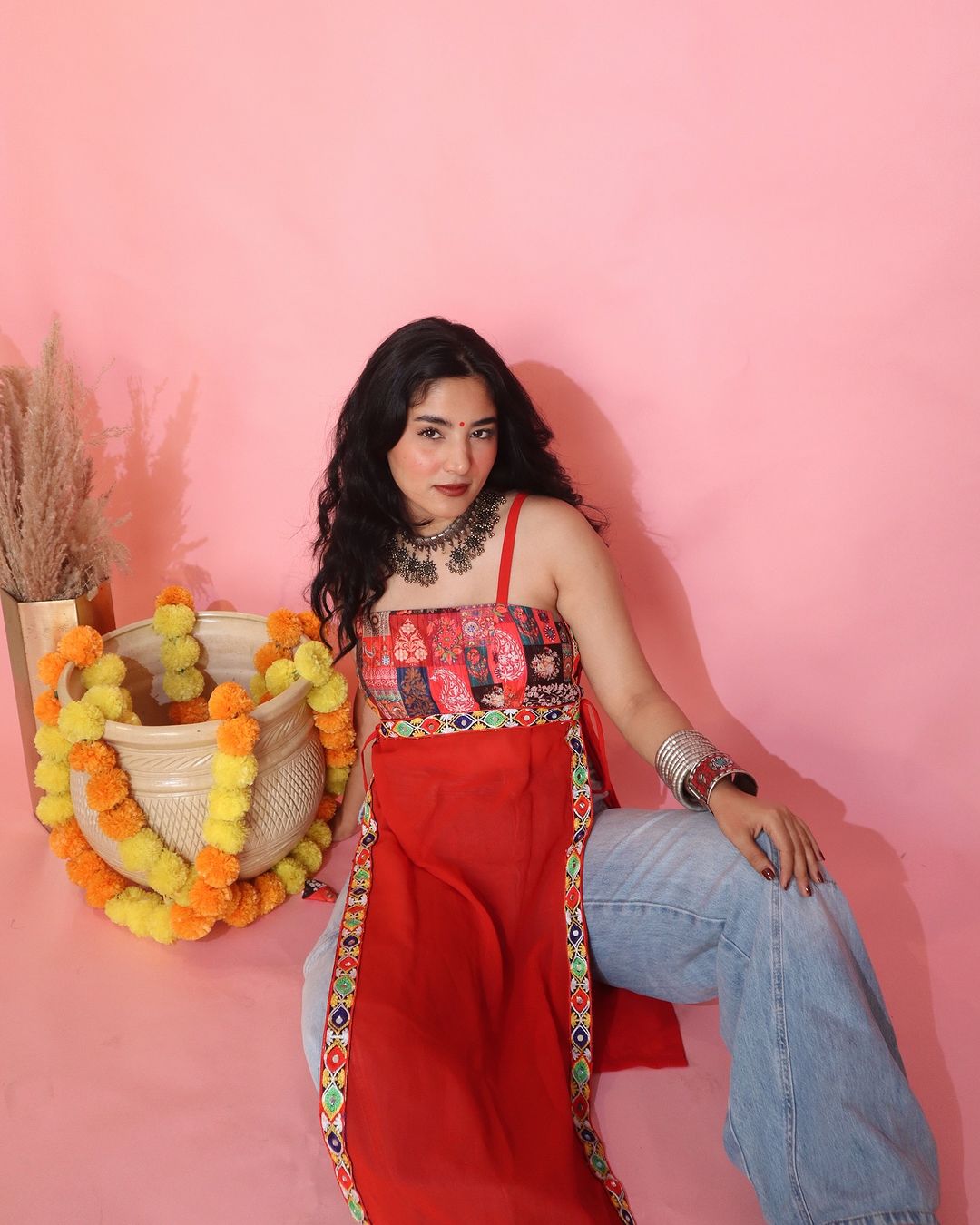 Navratri Red Mirror Kurta