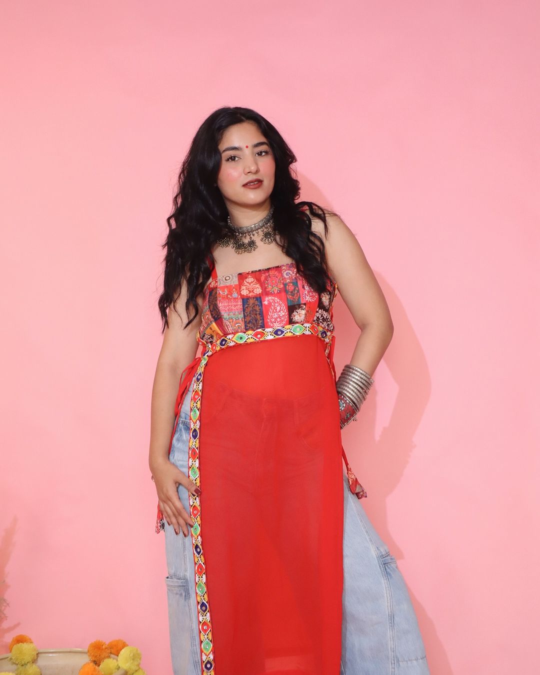 Navratri Red Mirror Kurta