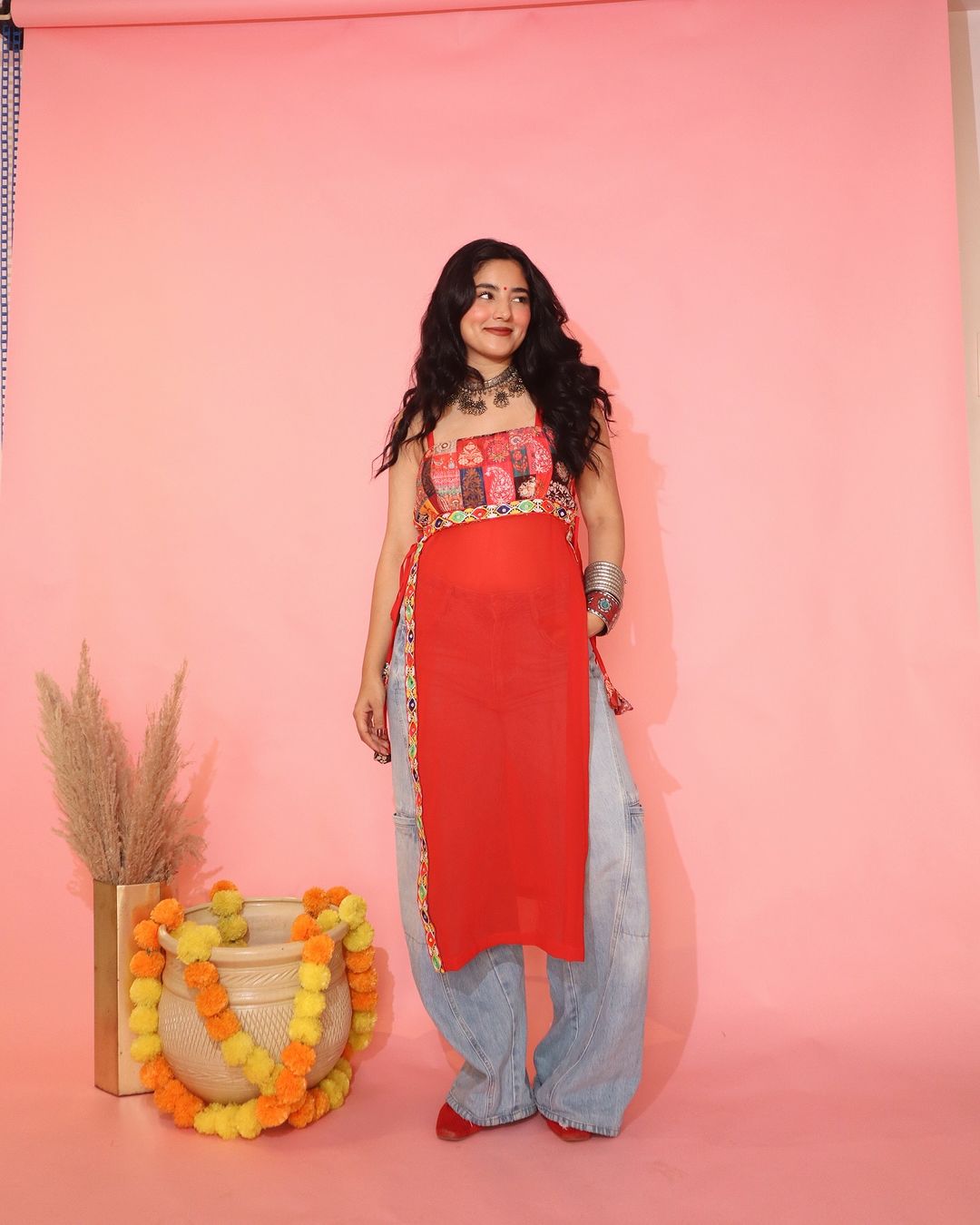 Navratri Red Mirror Kurta