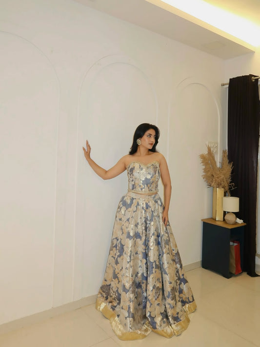 Moonlight Blue Bloom Corset Lehenga