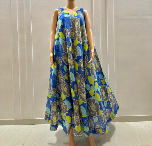 Azure Bloom Flare Dress