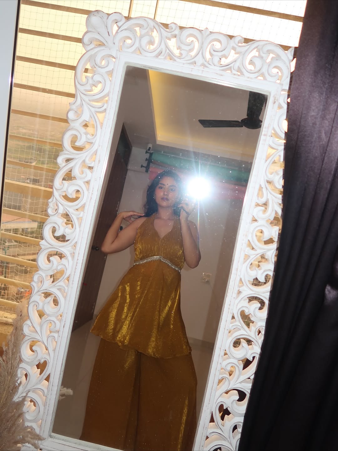 Golden Aura Peplum Sharara Set