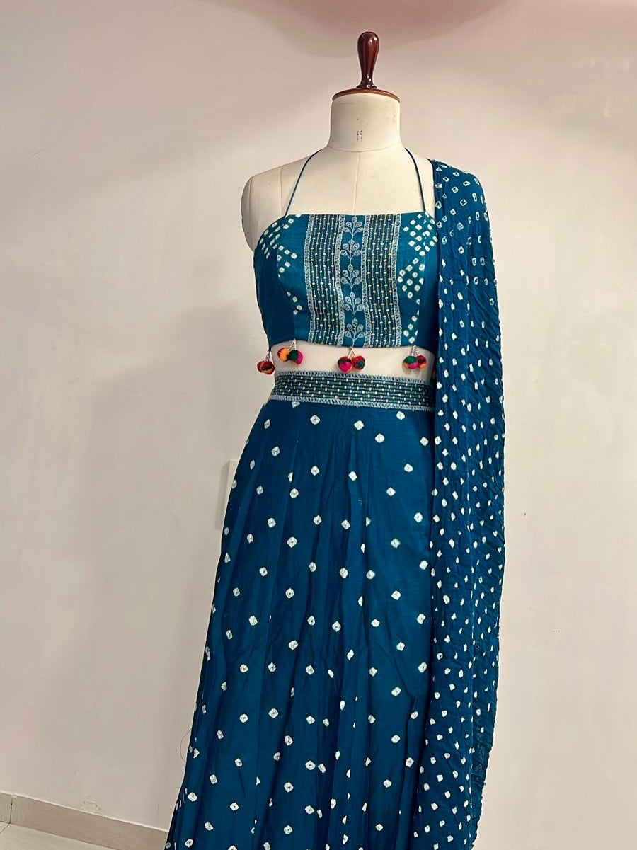 Teal Bandhej Charm Lehenga