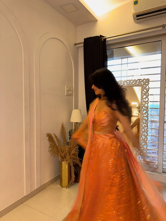 Peach Sunset Sequin Lehenga