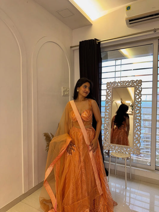 Peach Sunset Sequin Lehenga