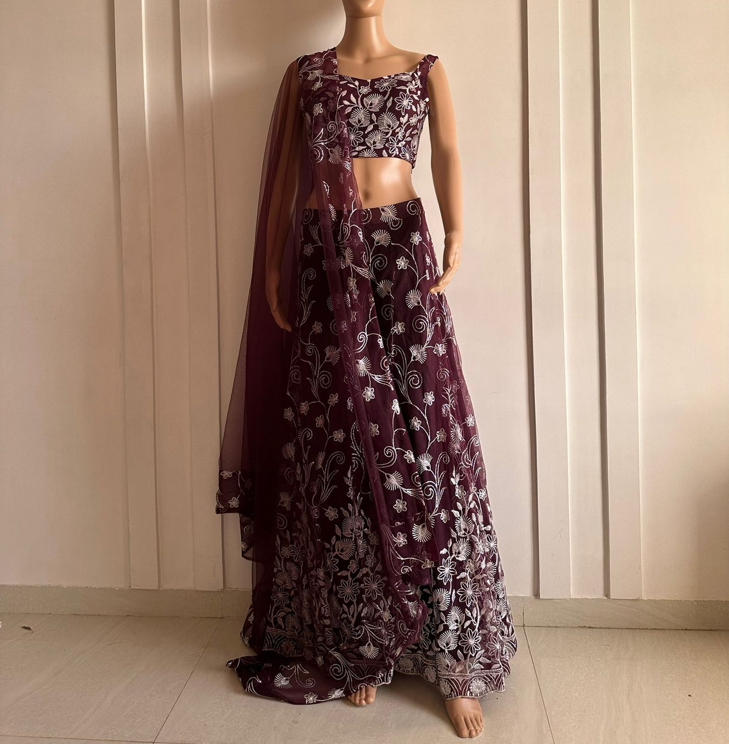 Purple with silver line lehenga