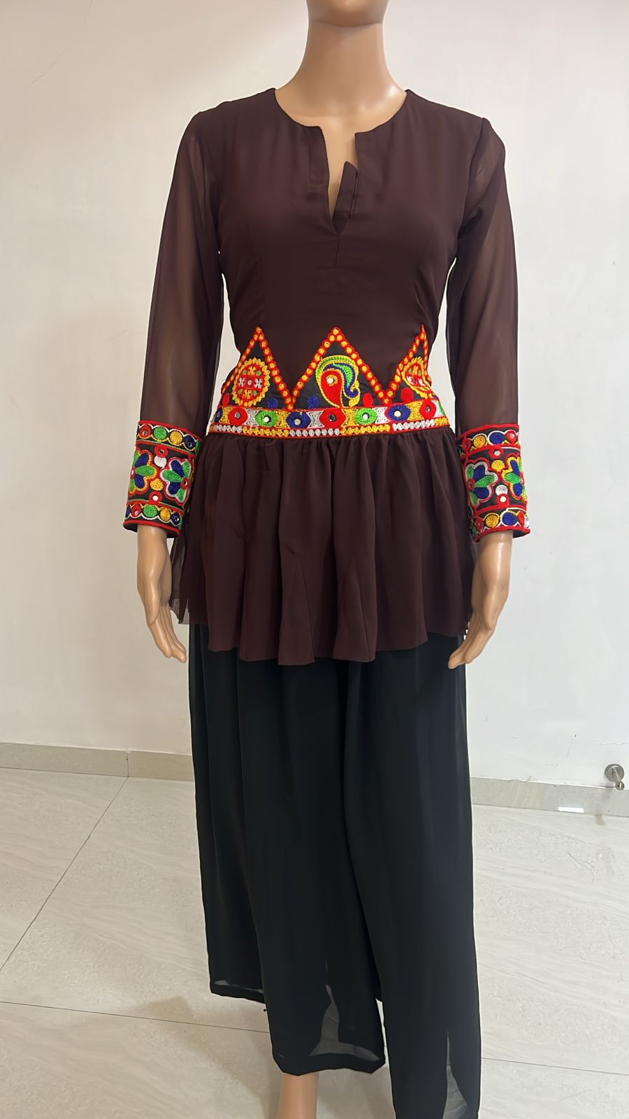 Rich chocolate-brown peplum kurta (Only Kurta)