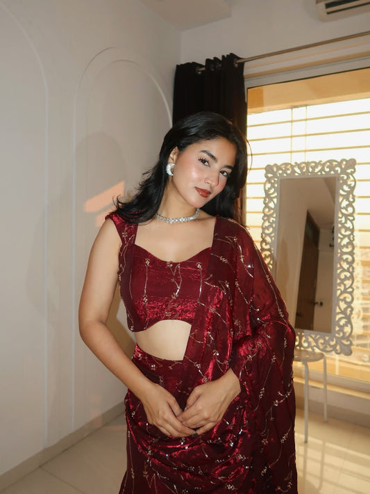 Crimson Regal Cascade Saree