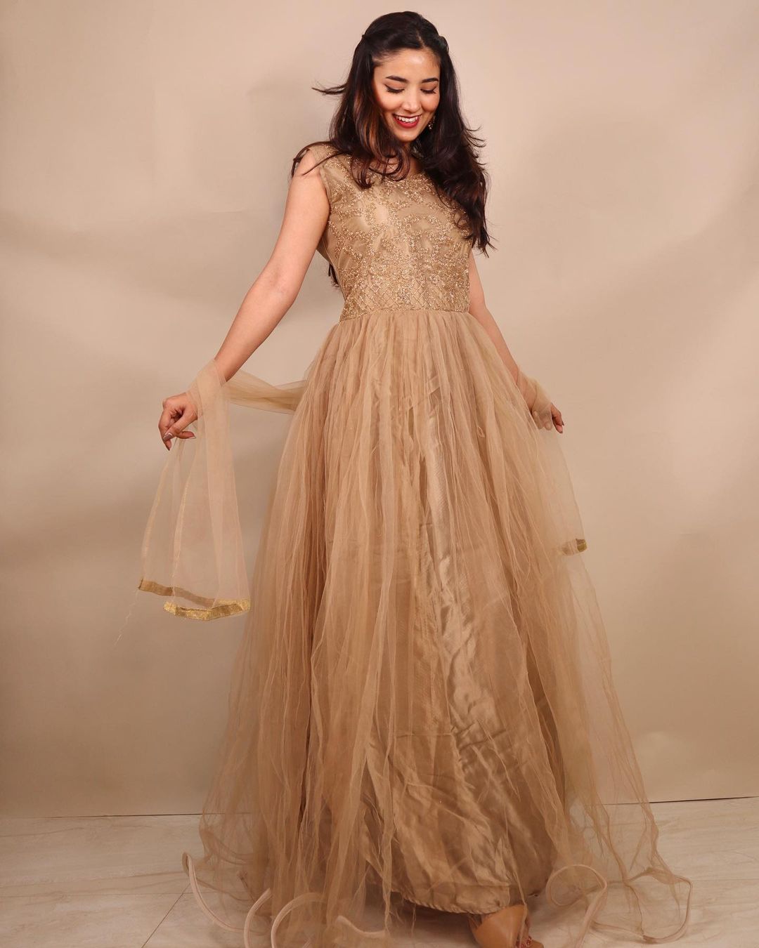 3 piece dusty brown gown set