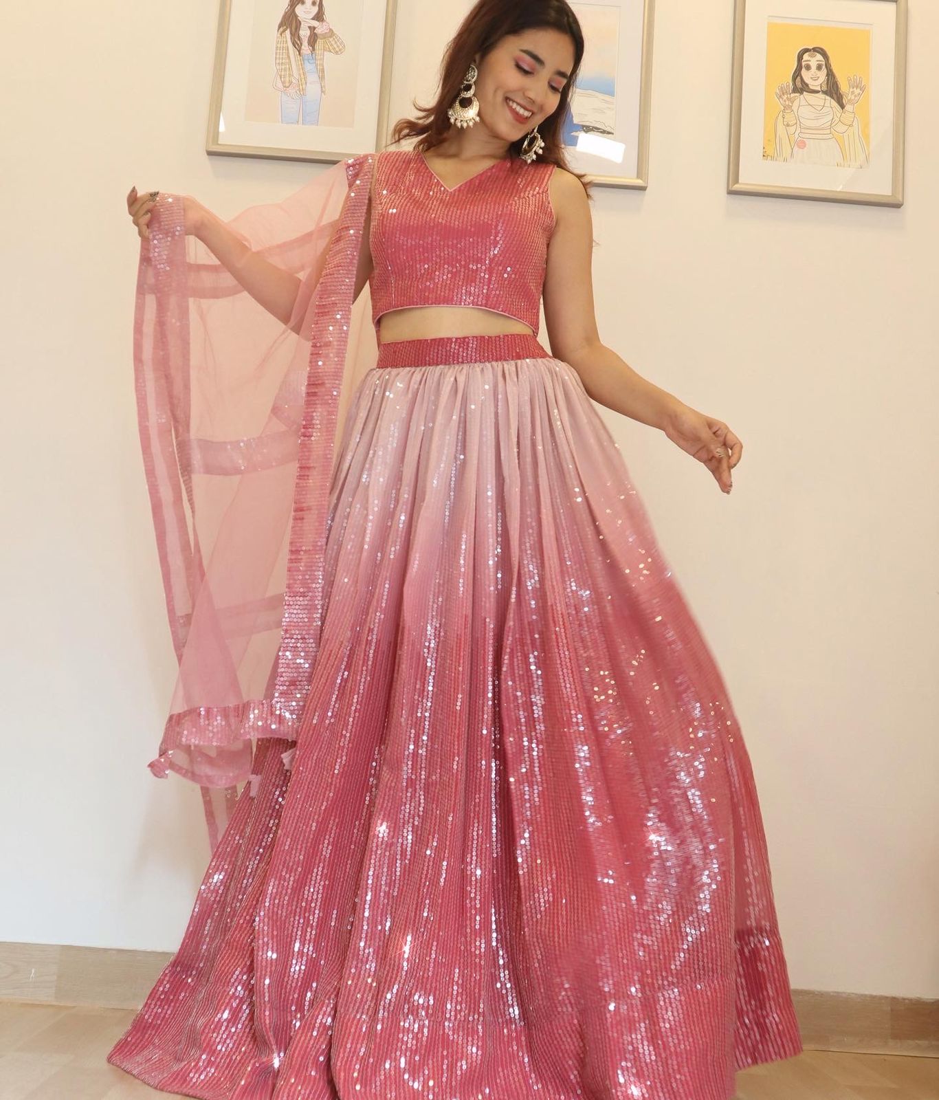 Pink Sequin Lehenga
