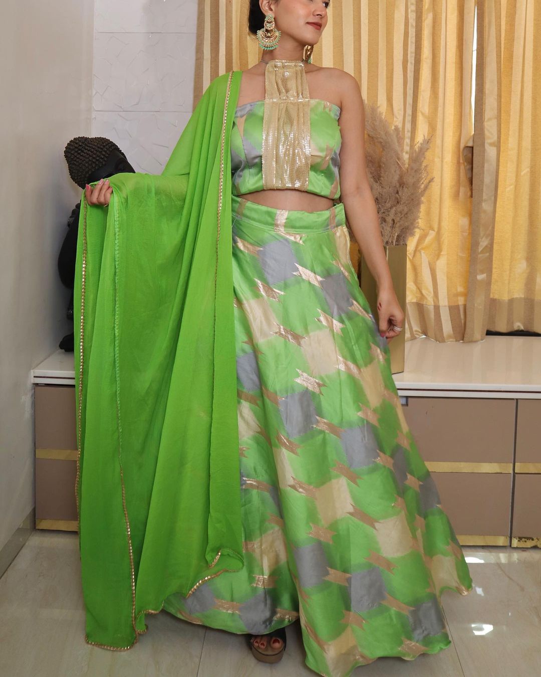 Green Golden Lehenga