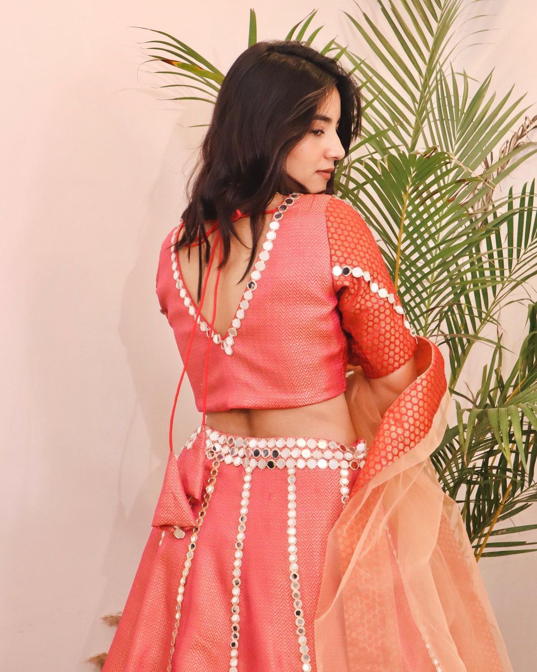 Narangi Mirror lehenga Handwork