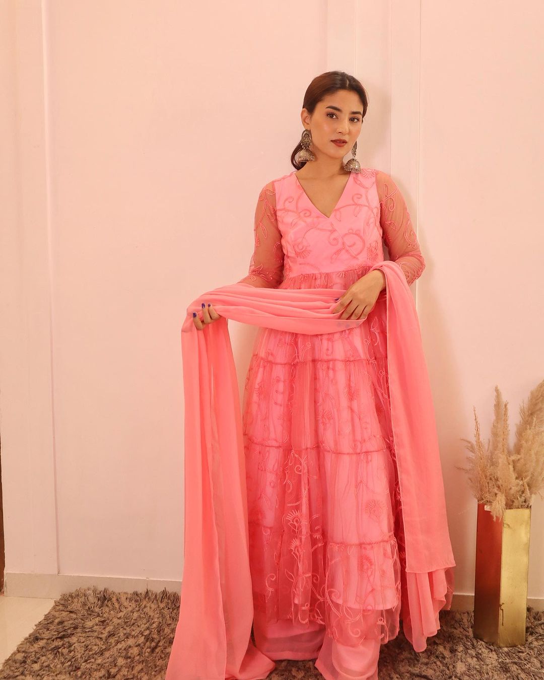 Soft pink anarkali suit