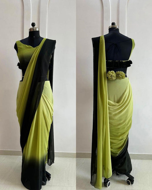 Green black saree (Ready-to-wear)