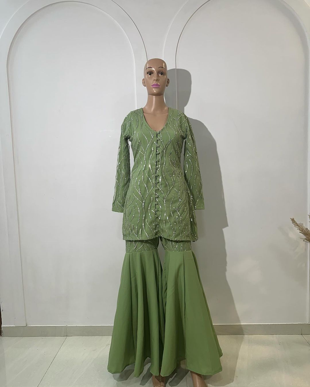 Pastel Green Work Sharara