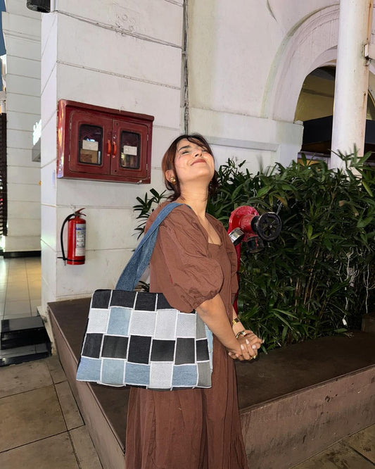 Denim Checks tote bag