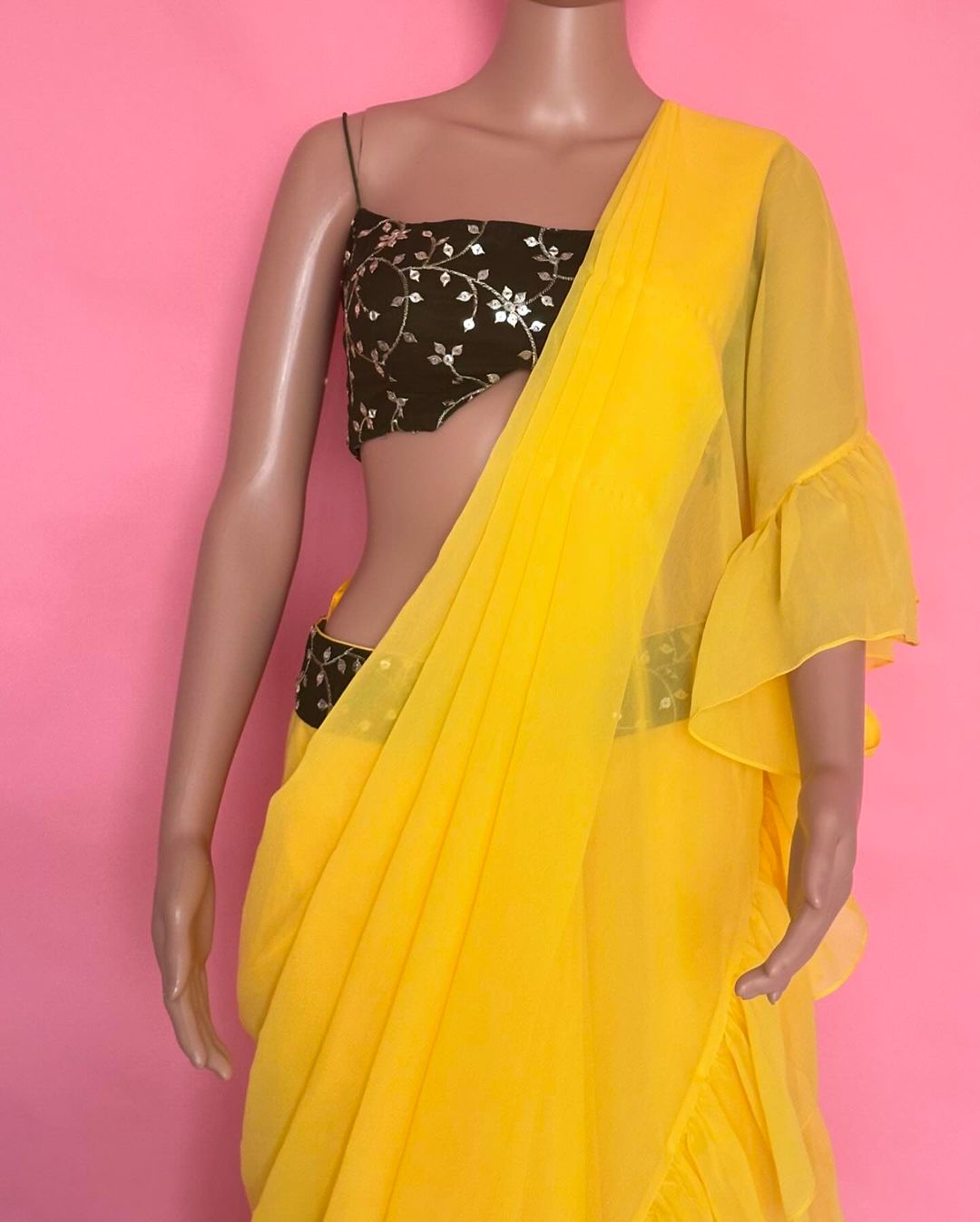 Yellow Green Frill Ready-to-wear-Saree