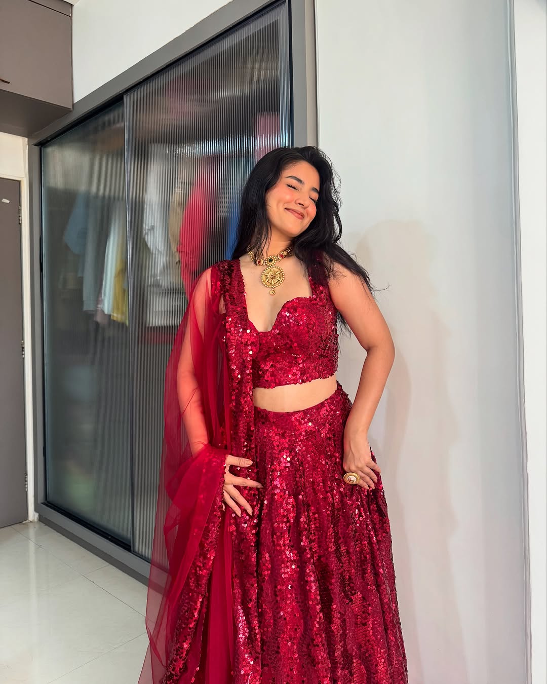 Red Sequin Lehenga