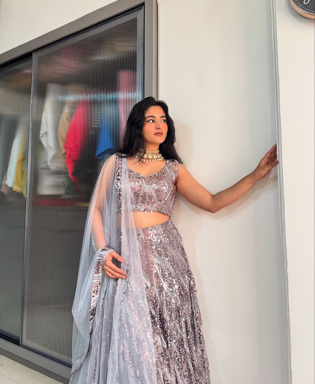 Copper Grey Sequin lehenga