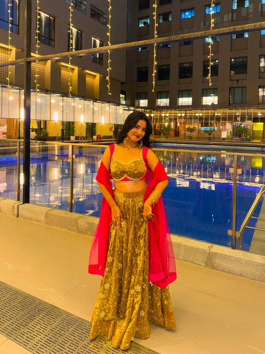 Antique Gold Embroidered Lehenga