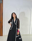 Black georgette suit with cotton lace