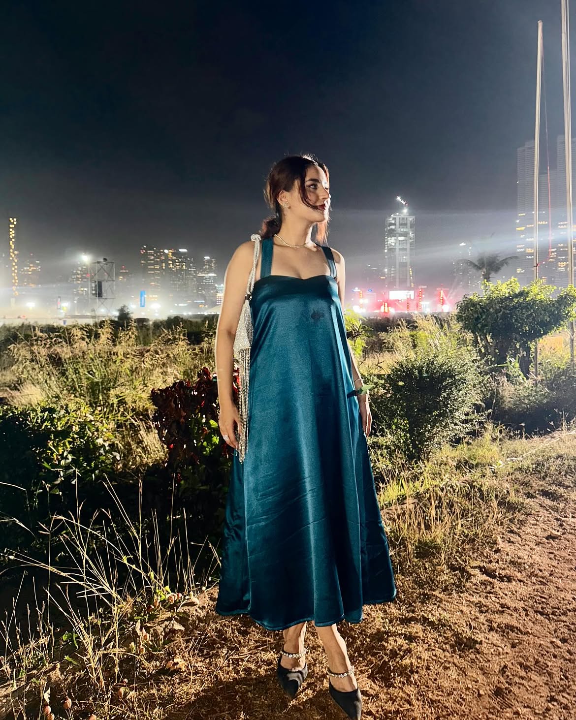Midnight Teal Satin Slip Dress