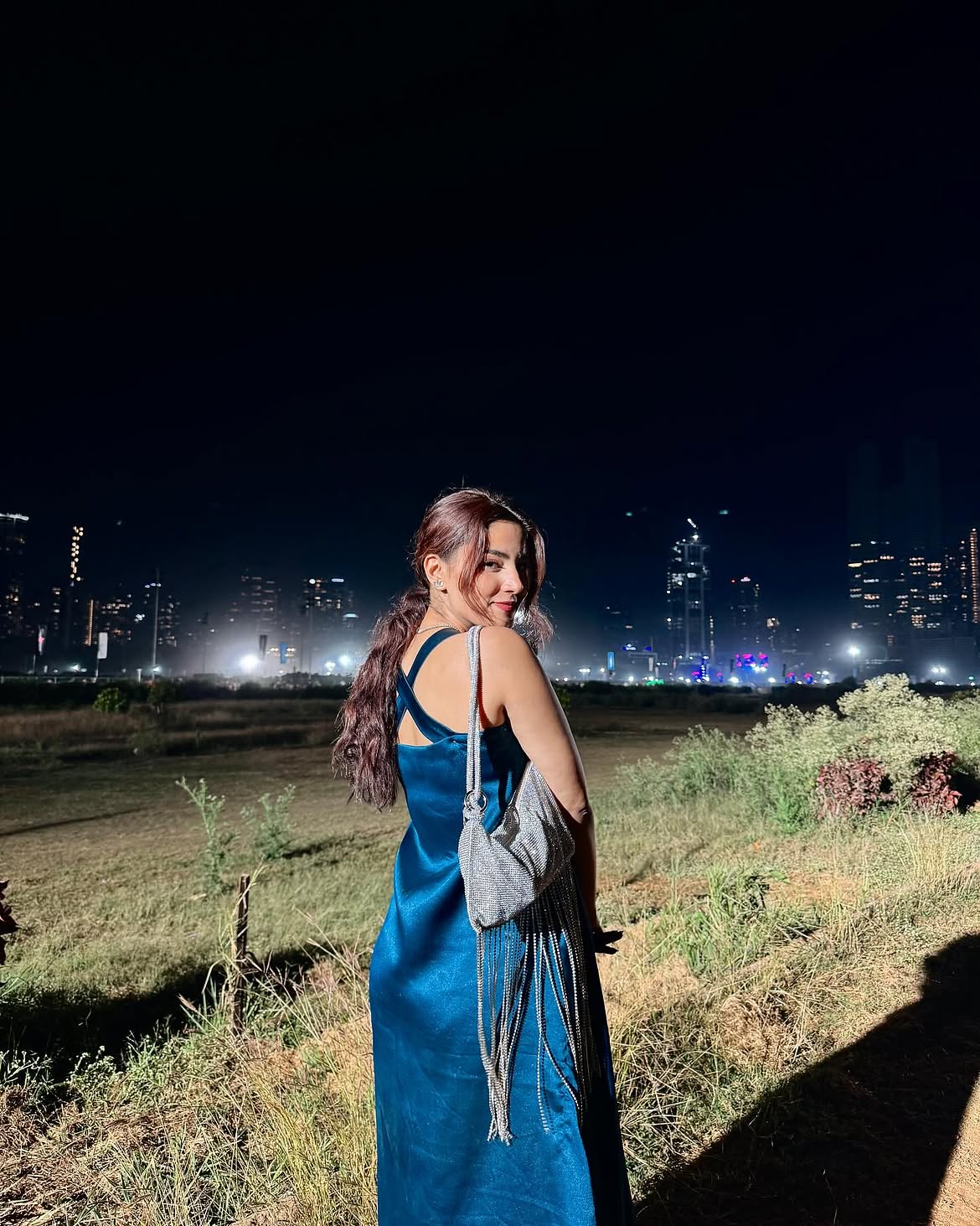 Midnight Teal Satin Slip Dress