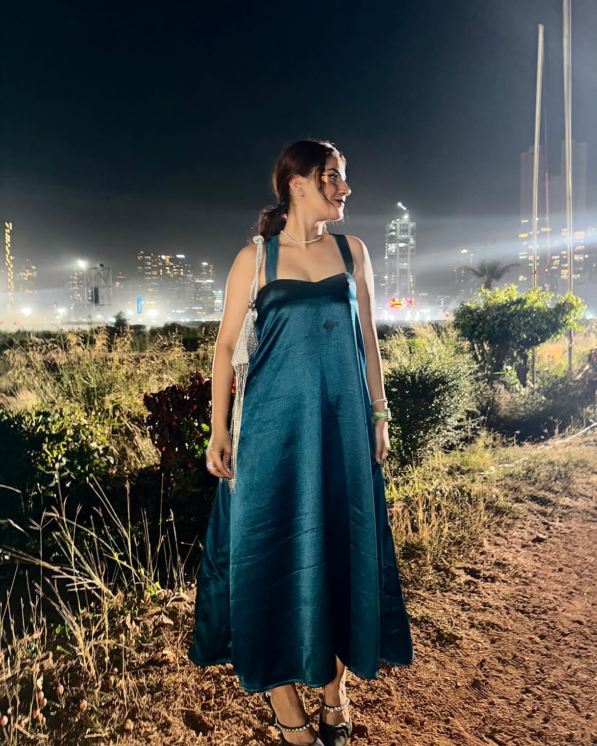 Midnight Teal Satin Slip Dress