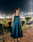 Midnight Teal Satin Slip Dress