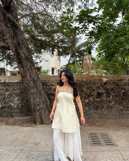 Cream Colored floral embroidery