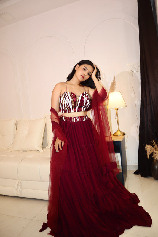 Wine red lehenga