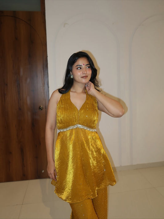 Golden Aura Peplum Sharara Set