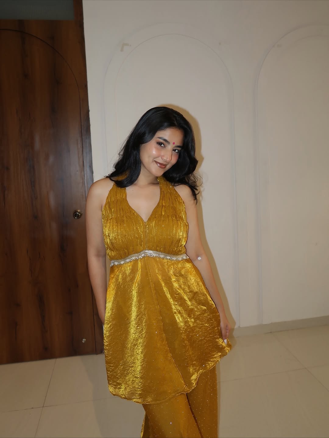 Golden Aura Peplum Sharara Set