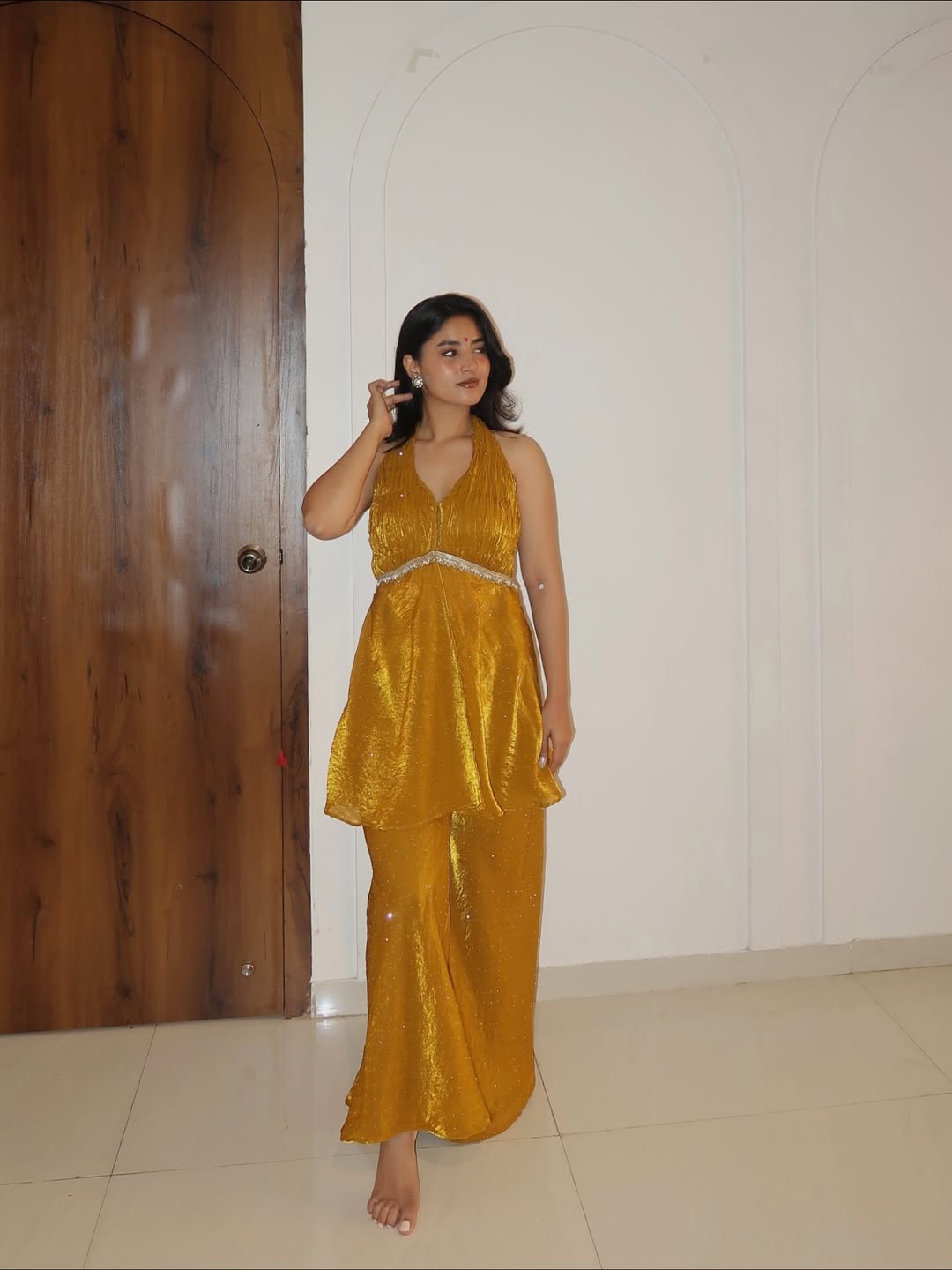 Golden Aura Peplum Sharara Set