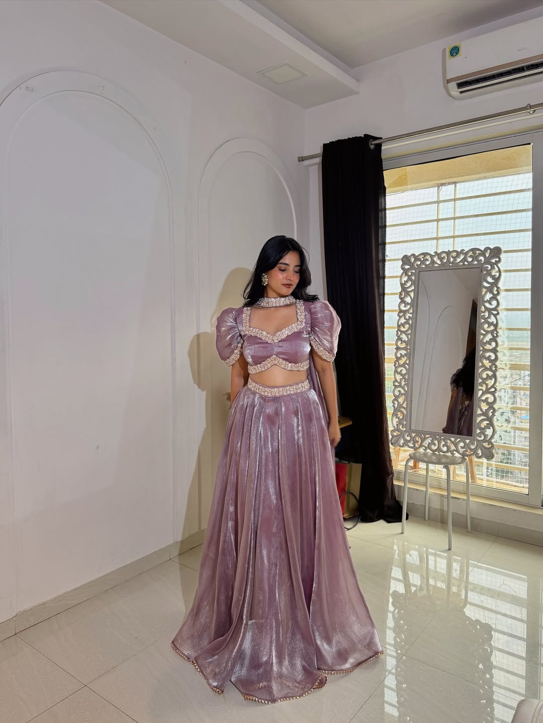 Metallic Lilac Lustre Lehenga