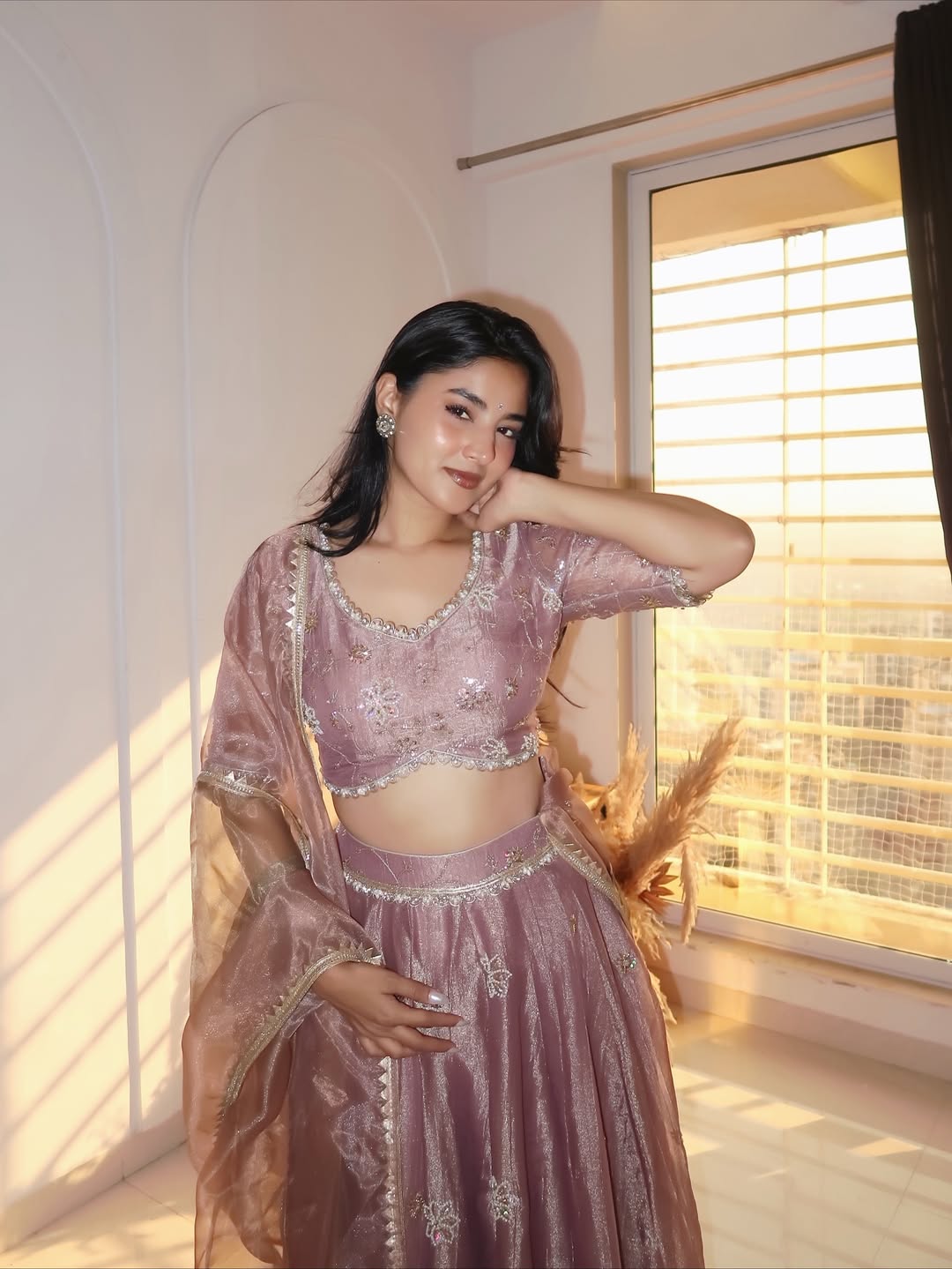 Dusty Rose Sheer Glow Lehenga Set