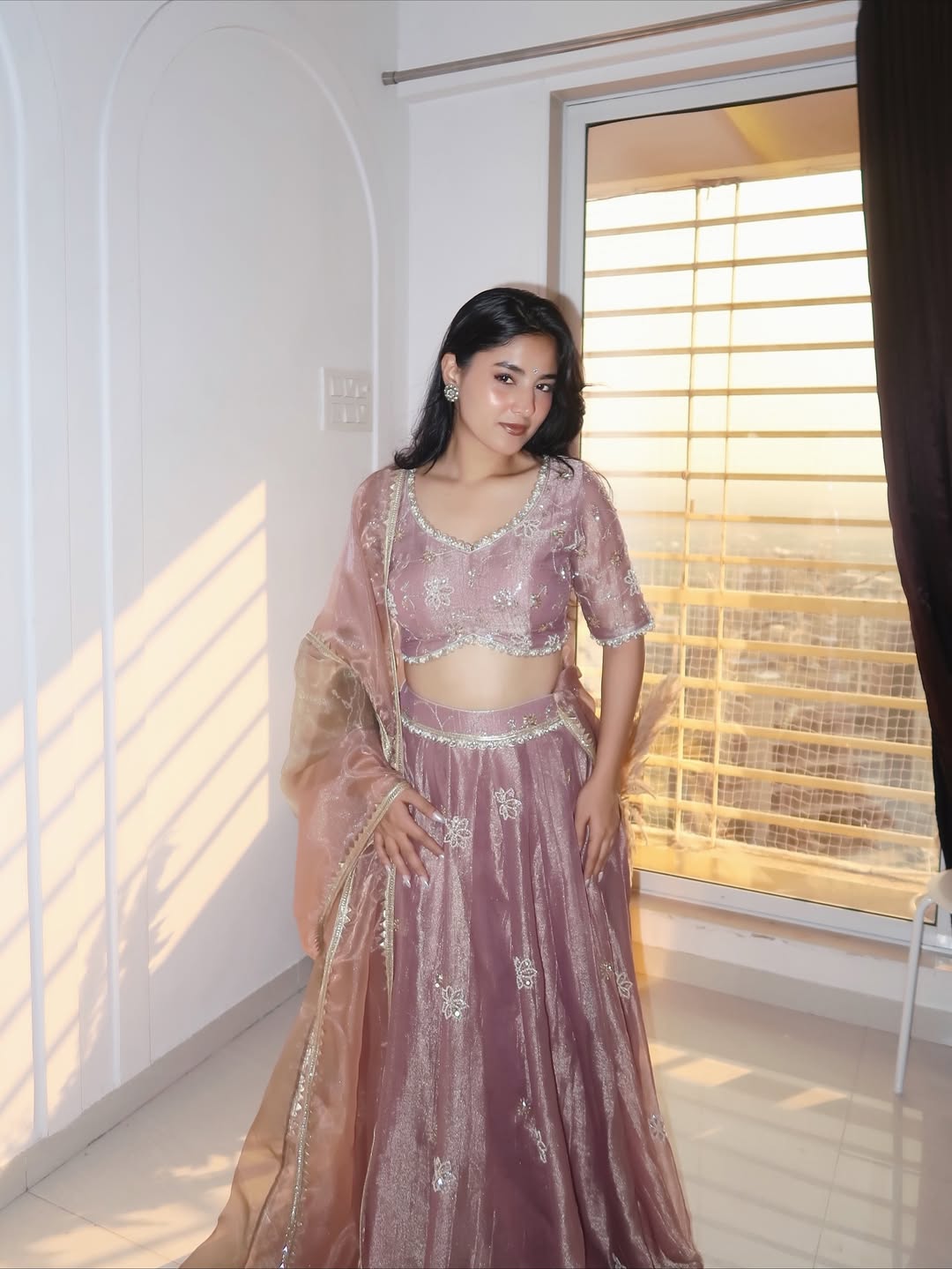 Dusty Rose Sheer Glow Lehenga Set