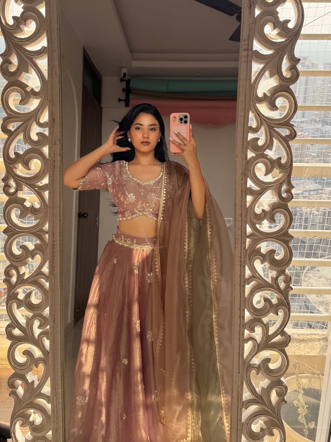 Dusty Rose Sheer Glow Lehenga Set