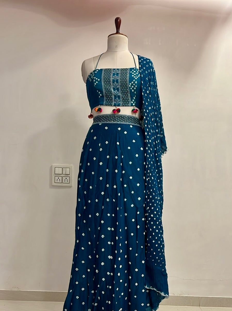 Teal Bandhej Charm Lehenga