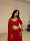 Red Mirror Work Lehenga with Blouse & Dupatta