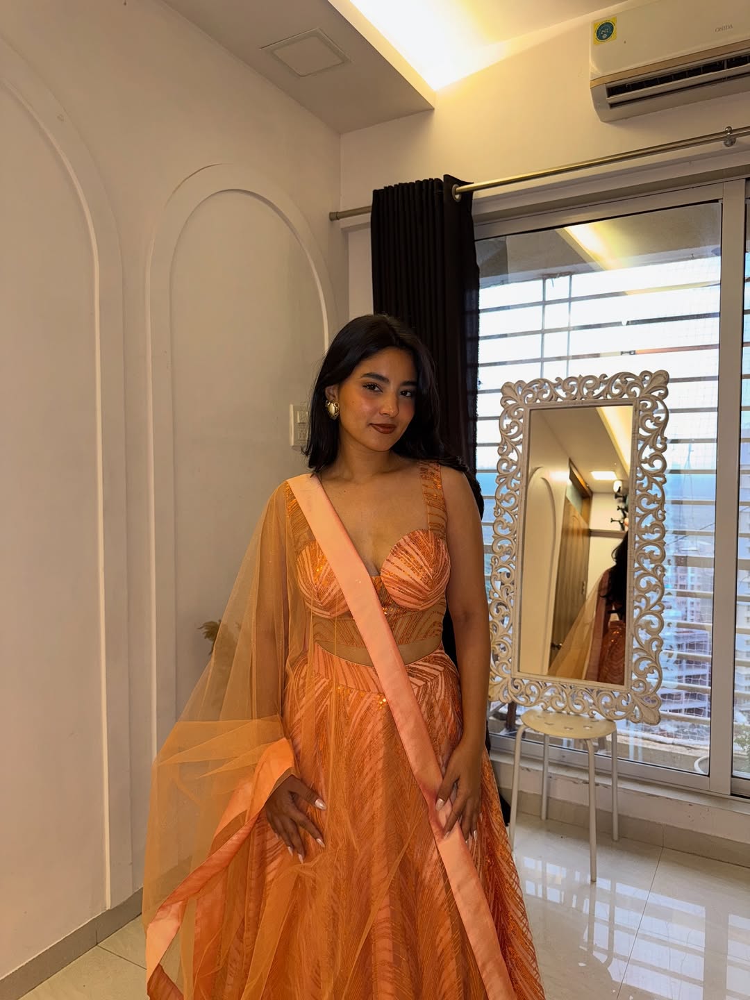 Peach Sunset Sequin Lehenga