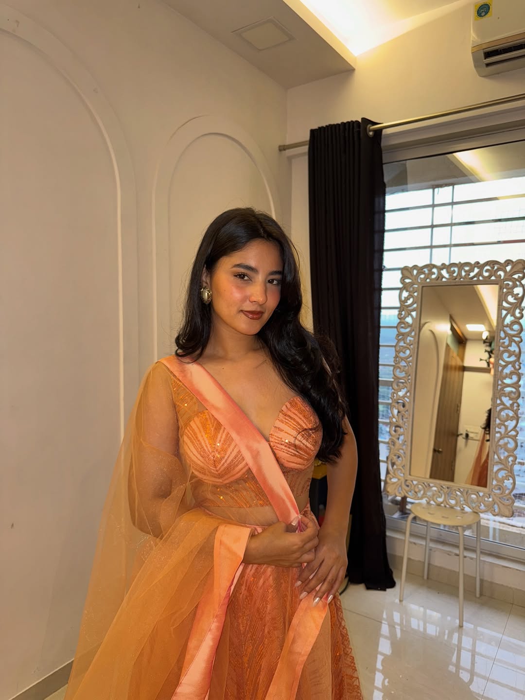 Peach Sunset Sequin Lehenga