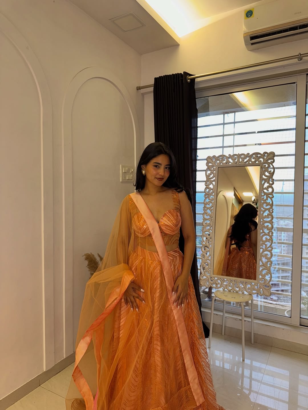 Peach Sunset Sequin Lehenga