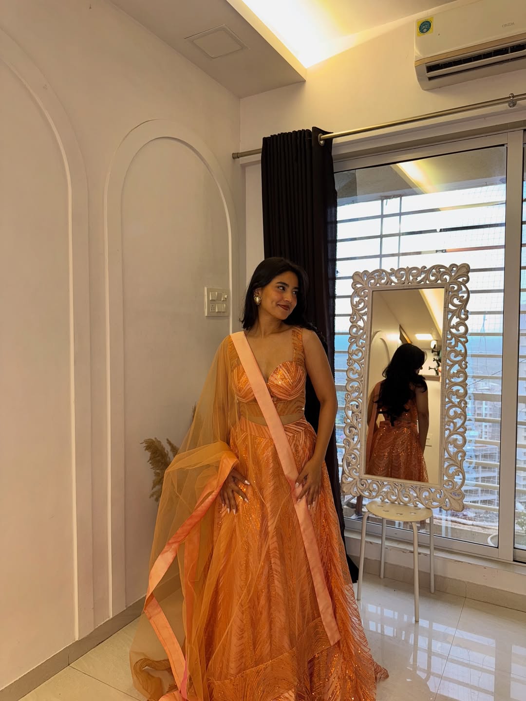 Peach Sunset Sequin Lehenga