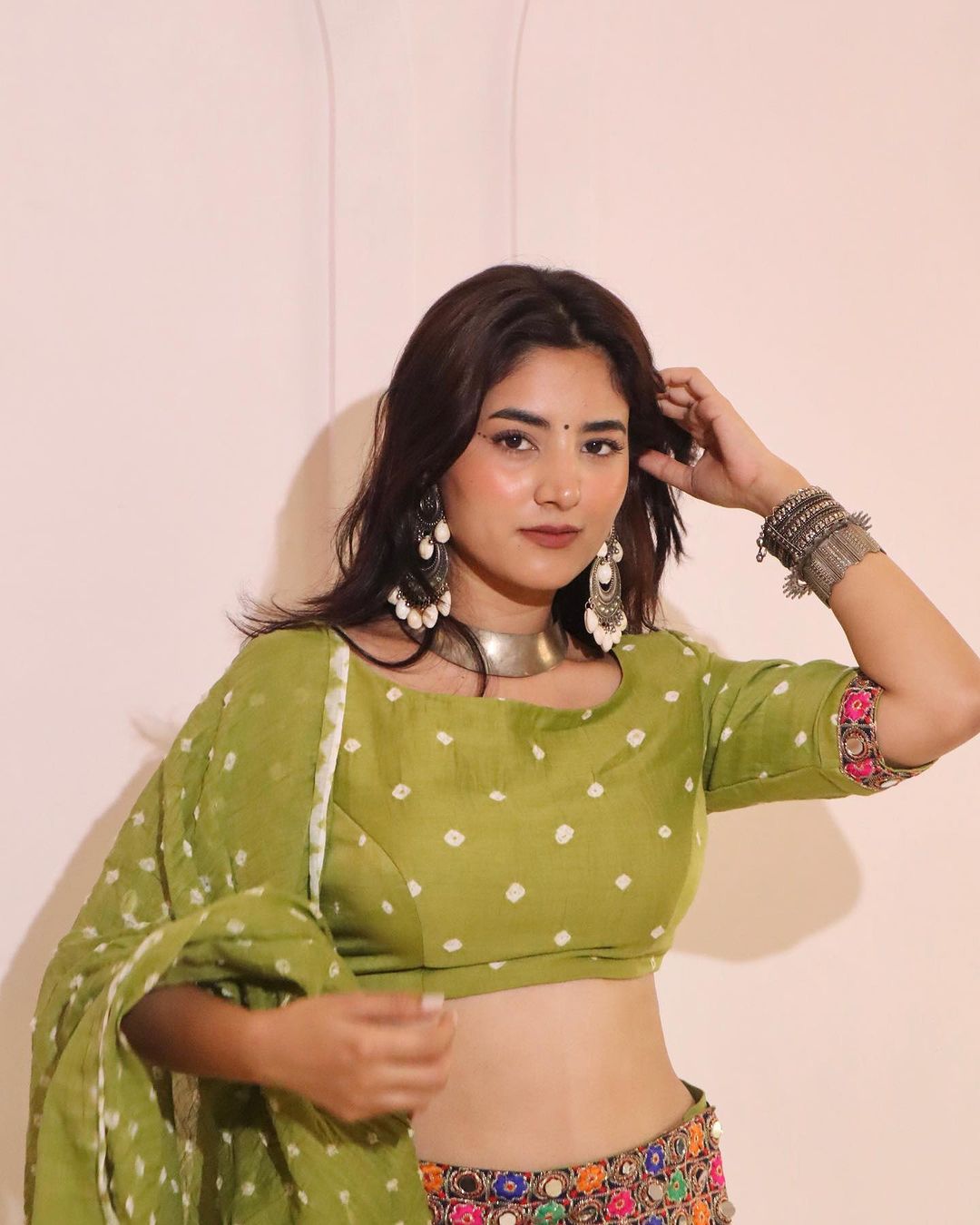 Navratri  Green Bandhani plazzo set with Belt