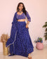 Embroidery Blue Bandhani lehenga