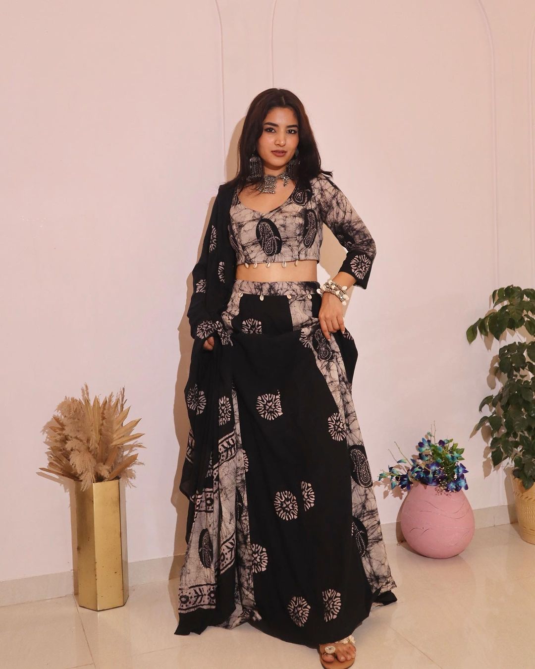 Black batik cotton lehenga