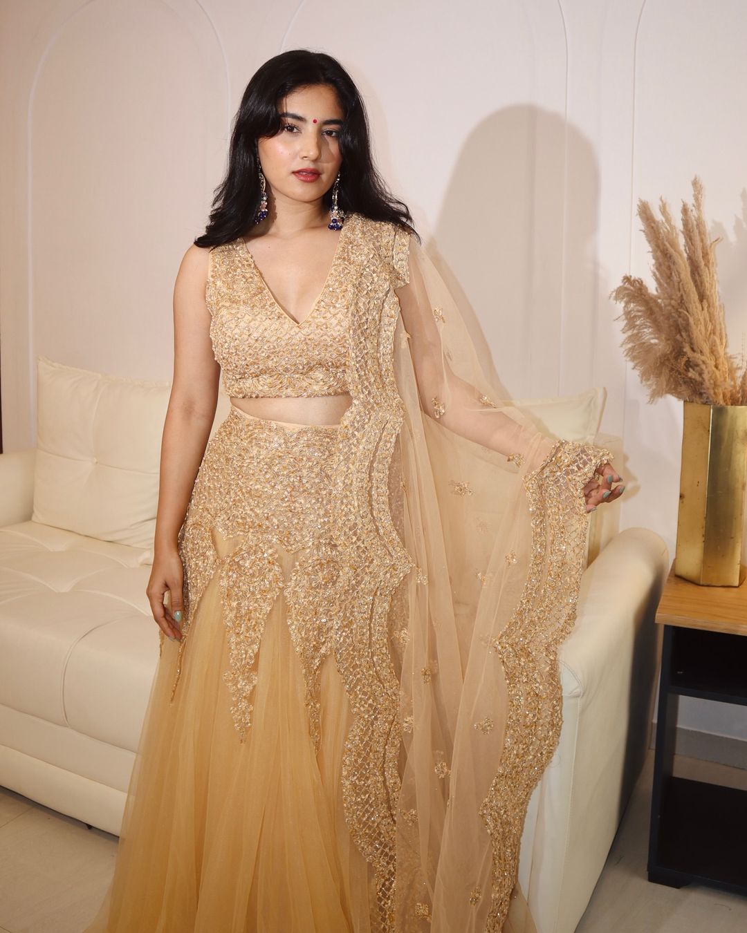 Beige Golden work lehenga